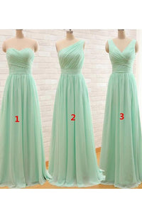 A Line Sweetheart V-neck Floor Length Sleeveless Long Chiffon Bridesmaid Dresses with Ruffles OHS124 | Cathyprom