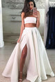Two Piece Strapless Floor-Length White Lace Prom Dress with Split L34 | Cathyprom