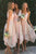A-Line Spaghetti Straps Sleeveless Asymmetry Pink Lace Bridesmaid Dress OHS008 | Cathyprom