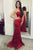 Mermaid Crew Neck Sweep Train Red Prom Dress with Appliques OHC049 | Cathyprom