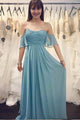 Simple Cheap A Line Off  The Shoulder Half Sleeve Long Chiffon Boho Bridesmaid Dresses  OHS113 | Cathyprom