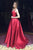 A-Line V-Neck Sweep Train Red Satin Sleeveless Prom Dress with Ruched Q67