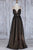 A-Line Deep V-Neck Sweep Train Black Tulle Backless Prom Dress Q72