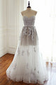 A-Line Sweetheart Floor-Length Ivory Tulle Prom Dress with Appliques Q78