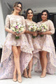 Half Sleeves Crew  Hi-Low Organza Bridesmaid Dress with Appliques OHS072 | Cathyprom