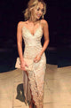 Mermaid Spaghetti Straps Ivory Stretch Satin Prom Dress with Appliques P6