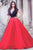  A-line  Red V-neck Short Sleeves Sweep Train Pleated Prom Dress P55