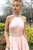 A-Line Jewel Sweep Train Pink Satin Open Back Sleeveless Prom Dress with Beading Z1