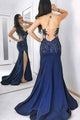 Mermaid Sweetheart Sweep Train Royal Blue Prom Dress with Appliques OHC074 | Cathyprom