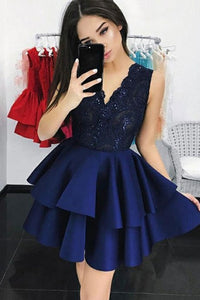 V-neck Sequin Lace Homecoming Dress with Tiered Skirt OHM038 | Cathyprom