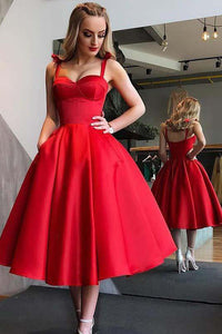 Red Homecoming Dresses A Line Vintage Tea-length Prom Dress Sexy Party Dress OHM148