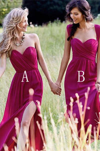 Cheap Sexy A-line Sweetheart Floor Length Sleeveless Chiffon Silt Bridesmaid Dresses with Ruffles OHS110 | Cathyprom