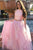Two Piece Jewel Sweep Train Pink Chiffon Prom Dress with Beading Ruffles Q3