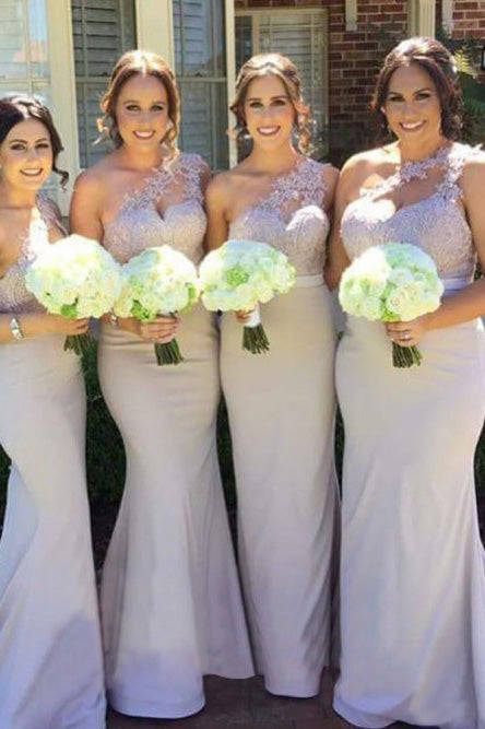 Mermaid One-Shoulder Sweep Train Lavender Bridesmaid Dress with Appliq cathyprom Mermaid One-Shoulder Sweep Train Lavender Bridesmaid Dress with Appliq cathyprom