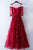 A-Line Off-the-Shoulder Floor-Length Half Sleeves Dark Red Lace Prom Dress Q75