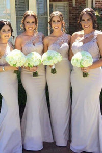 Mermaid One-Shoulder Sweep Train Lavender Bridesmaid Dress with Appliques OHS021 | Cathyprom