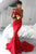 Mermaid Sweetheart Sweep Train Red Sleeveless Satin Prom Dress P13