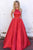 A-Line Jewel Sweep Train Red Satin Sleeveless Prom Dress with Beading Pockets L21