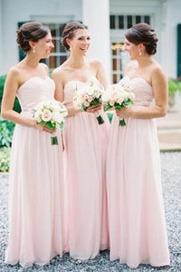 Cheap A Line Sweetheart Floor Length Sleeveless Long Chiffon Bridesmaid Dresses with Ruffles OHS116 | Cathyprom