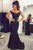 Mermaid Off-the-Shoulder Black Stretch Satin Prom Dress with Sequins Q61