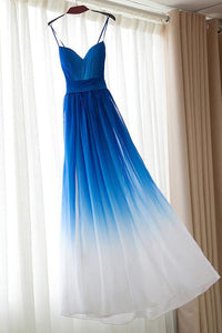 A Line Spaghetti Straps Floor Length Sleeveless Royal Blue Ombre Long Chiffon Prom Dress/Evening Dress OHC105 | Cathyprom
