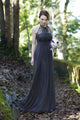 Chic Sexy A Line Halter Floor Length Sleeveless Long Chiffon Bridesmaid Dresses with Lace Applique OHS106 | Cathyprom