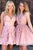 Stylish A Line V Neck Pink Short Homecoming Dresses with Appliques OHM076 | Cathyprom