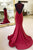 Mermaid V-Neck Sweep Train Criss-Cross Straps Burgundy Satin Prom Dress Q5
