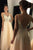 A-Line Deep V-Neck Champagne Tulle Backless Prom Dress with Appliques Q68