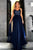 A-Line Spaghetti Straps Sweep Train Navy Blue Tulle Prom Dress with Sequins Z45