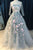 A-Line Crew Court Train 3/4 Sleeves Ivory Tulle Prom Dress with Appliques Q48