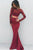 Two Piece Memraid Bateau Sweep Train Long Sleeves Burgundy Stretch Satin Prom Dress with Lace Z24