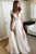 A-line V-neck Ivory Tulle Floor-length Cap Sleeves Split-side Prom Dress with Appliques P44