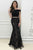 Two Piece Mermaid Off-the-Shoulder Sweep Train Black Tulle Prom Dress with Appliques L33