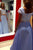 Two Piece Square Floor-Length Blue Satin Cap Sleeves Prom Dress with Appliques D17