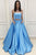 Two Piece Strapless Sweep Train Blue Prom Dress with Pockets Beading L49 | Cathyprom