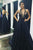 A-Line Halter Backless Navy Blue Prom Dress with Appliques Pockets L57 | Cathyprom