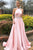 A-Line Jewel Sweep Train Pink Satin Open Back Sleeveless Prom Dress with Beading Z1
