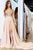 A-Line V-Neck Open Back Long Sleeves Light Champagne Long Prom Dress with Sequins Split LPD87 | Cathyprom