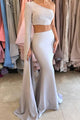 Special Two Piece One Shoulder Long Sleeves Floor Length Grey Mermaid Prom Dress LPD48 | Cathyprom