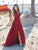 Simple A-line V Neck Sweep Train Sleeveless Long Burgundy Chiffon Prom Dresses/Evening Dress OHC288 | Cathyprom