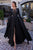 A-Line Round Neck Long Sleeves Overskirt Black Long Prom Dress with Lace CAD65 | Cathyprom