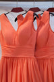 Charming A-line V-neck Floor Length Sleeveless Long Chiffon Bridesmaid Dresses with Ruffles OHS128 | Cathyprom