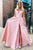 Elegant Backless Prom Dresses Sexy V-Neck Satin Pink Satin Side Slit Prom Dresses Evening Dresses OHC593