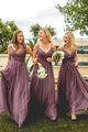 Cheap A Line Spaghetti Straps Floor Length Open Back Sleeveless Long Tulle Bridesmaid Dresses OHS111 | Cathyprom