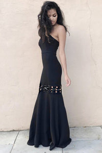 Mermaid Black Strapless Sleeveless Floor-length Prom Dress P52