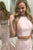 Two Piece Mermaid Jewel Open Back Sweep Train Pink Prom Dress with Beading PD3