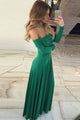 Sheath Off the Shoulder Long Sleeves Floor Length Green Prom Dress with Ruched P92 | Cathyprom