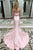 Two Piece Mermaid Jewel Open Back Sweep Train Pink Prom Dress with Beading PD3