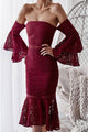 Mermaid Off-the-Shoulder Long Bell Sleeves Burgundy Lace Prom Dress PD6